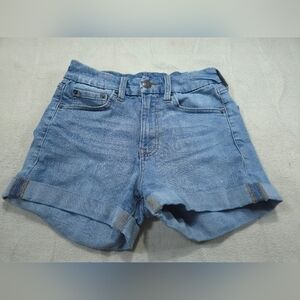 Aero Womens Shorts 4 Denim High Rise Curvy Midi Cuffed Blue Stretch Booty
